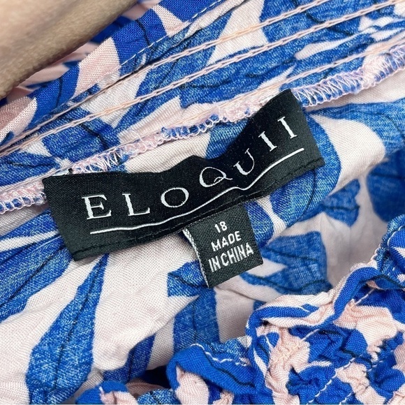 ELOQUII Women’s Plus DON’T STOP BELEAFIN’ Pink Blue Floral Smocked Neck Top 18 - Picture 6 of 10